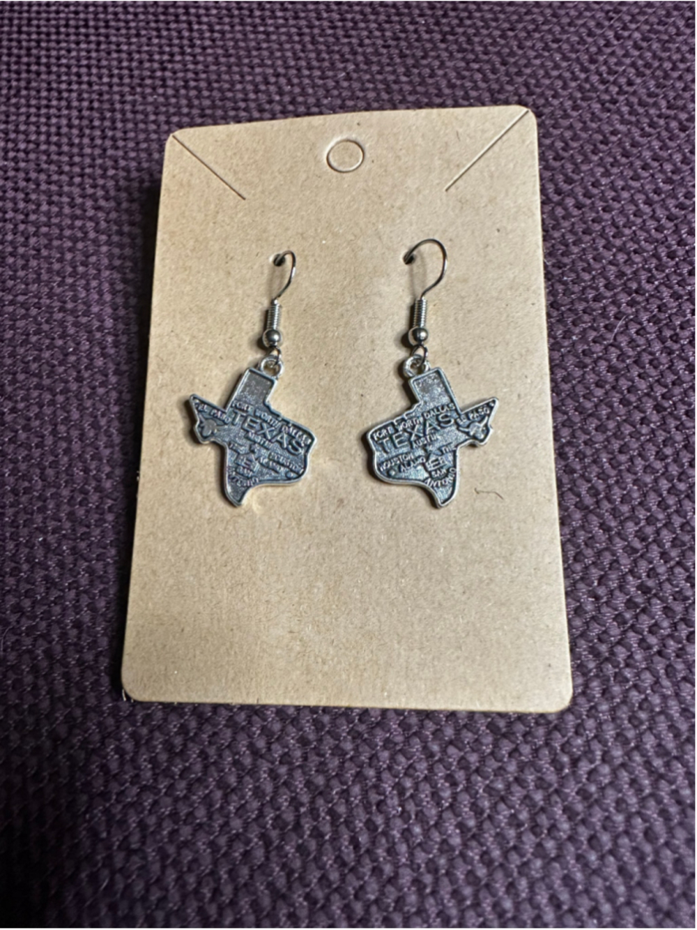 Texas Silver State Map Earrings